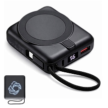 Магнитный беспроводной внешний аккумулятор c подсветкой лого Энчант, 10000 мАч, черный